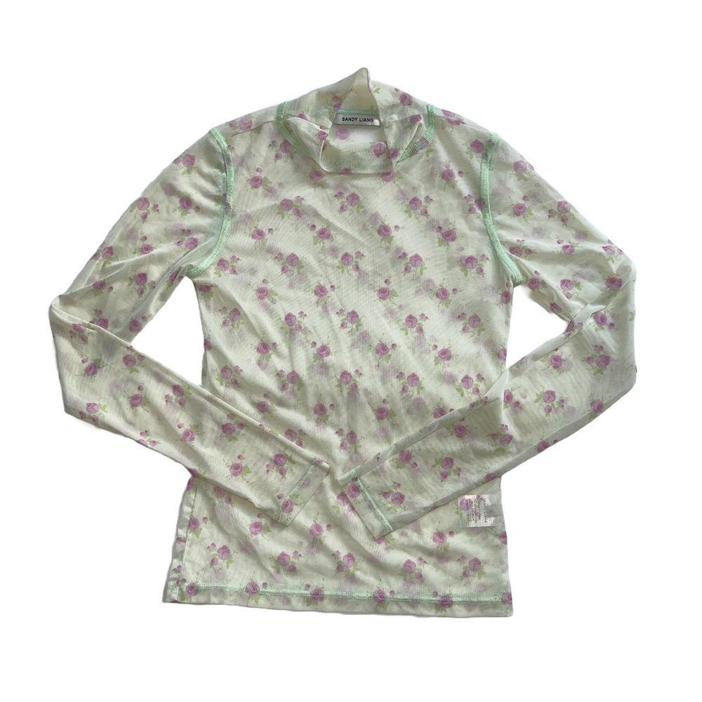 sandy liang mint floral mesh long sleeve